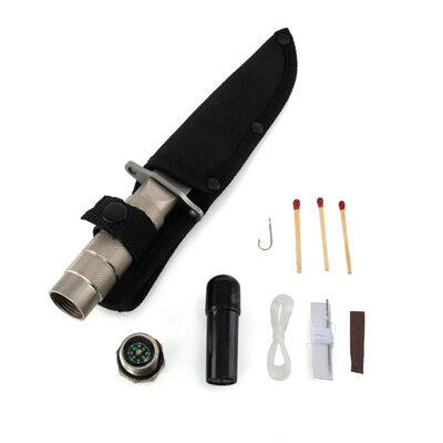 8.5" RTEK Silver Survival Knife with Compass Kit, , large